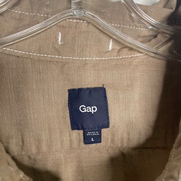 GAP Mens Shirt Size L Light Brown Short Sleeve Collared Button Down Unlined - Picture 3 of 15